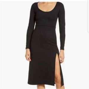 Leith Black Midi Dress with Side Slit